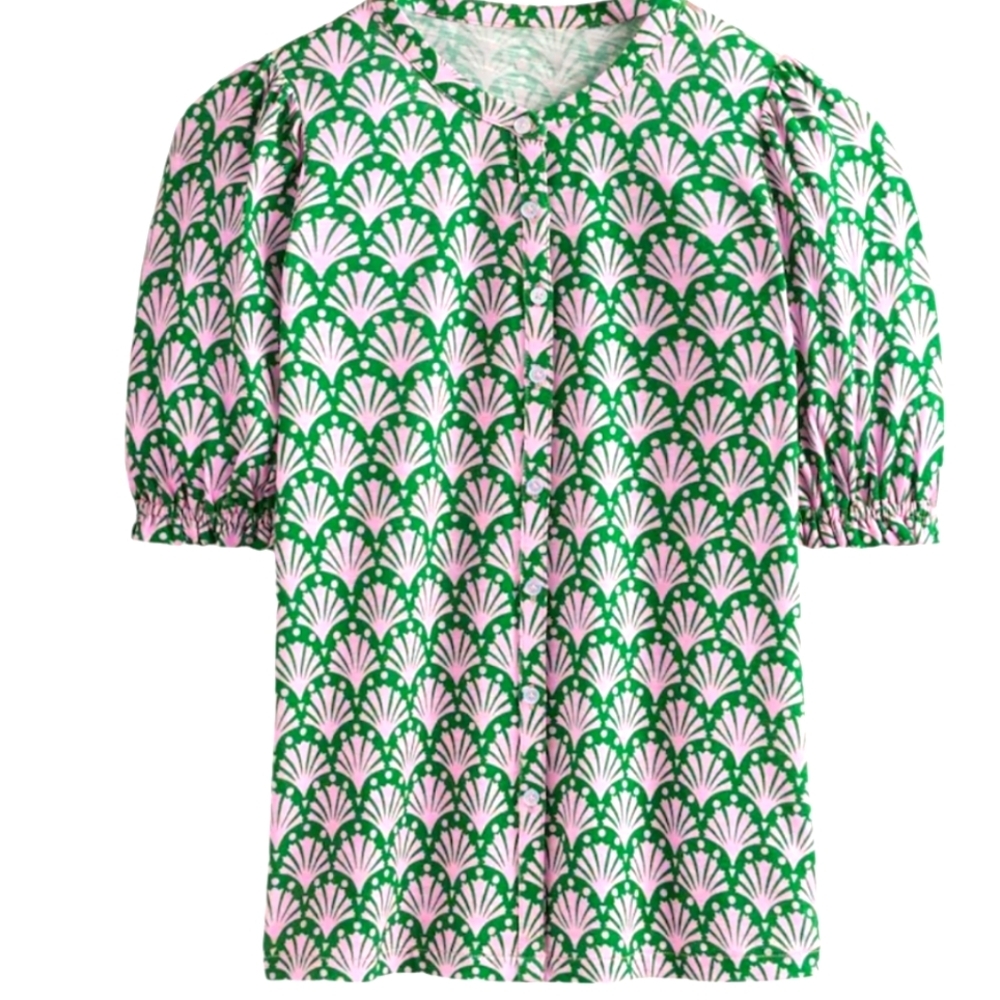 Boden Green Dolly Puff Sleeves Jersey Shirt..Size 14
